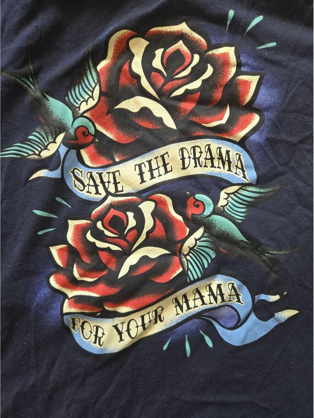 Wound Up Tattoo Style Graphic T-Shirt Save The Drama For Your Mama Large - Picture 3 of 5